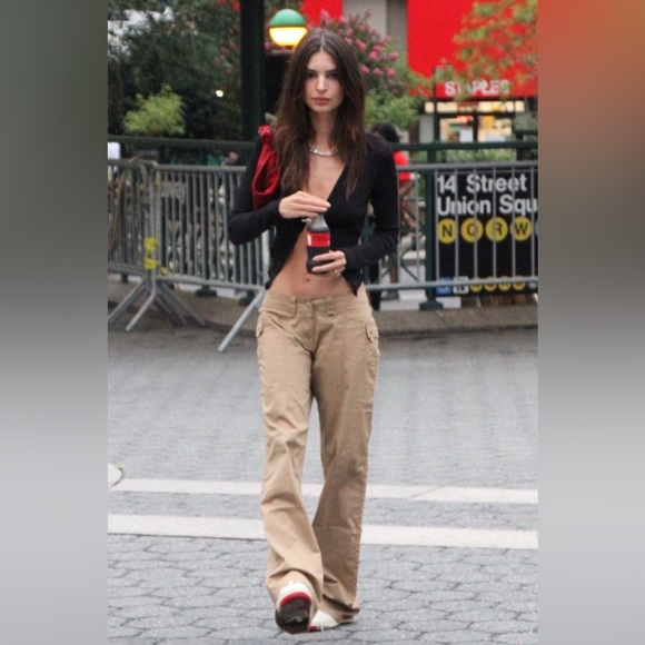 IAMGIA JORDAN CARGO 90’S Y2K MILITARY UTILITY TAN KHAKI FLARE LEG PANTS - Picture 7 of 10